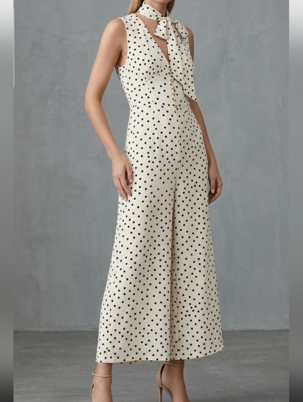 Zimmermann Cream Polka Dot Sleeveless Tie-Neck Jumpsuit